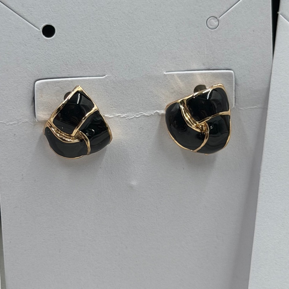 Gold Tone Stud Earring Set 3 Pairs Sand Dollar Black Enamel Crystal Bar Studs - Picture 3 of 6
